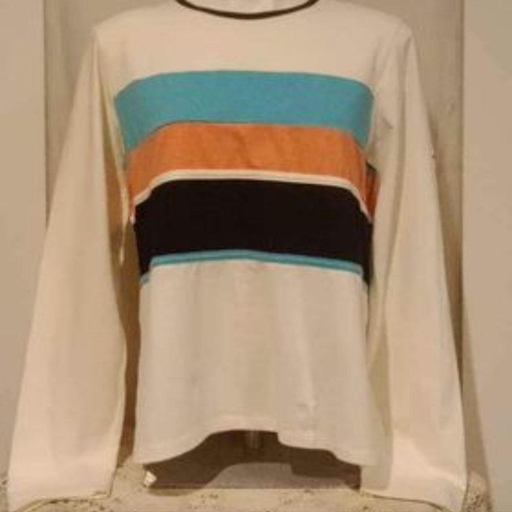 IZOD Stretch - Vintage long sleeve crew neck striped top, size medium